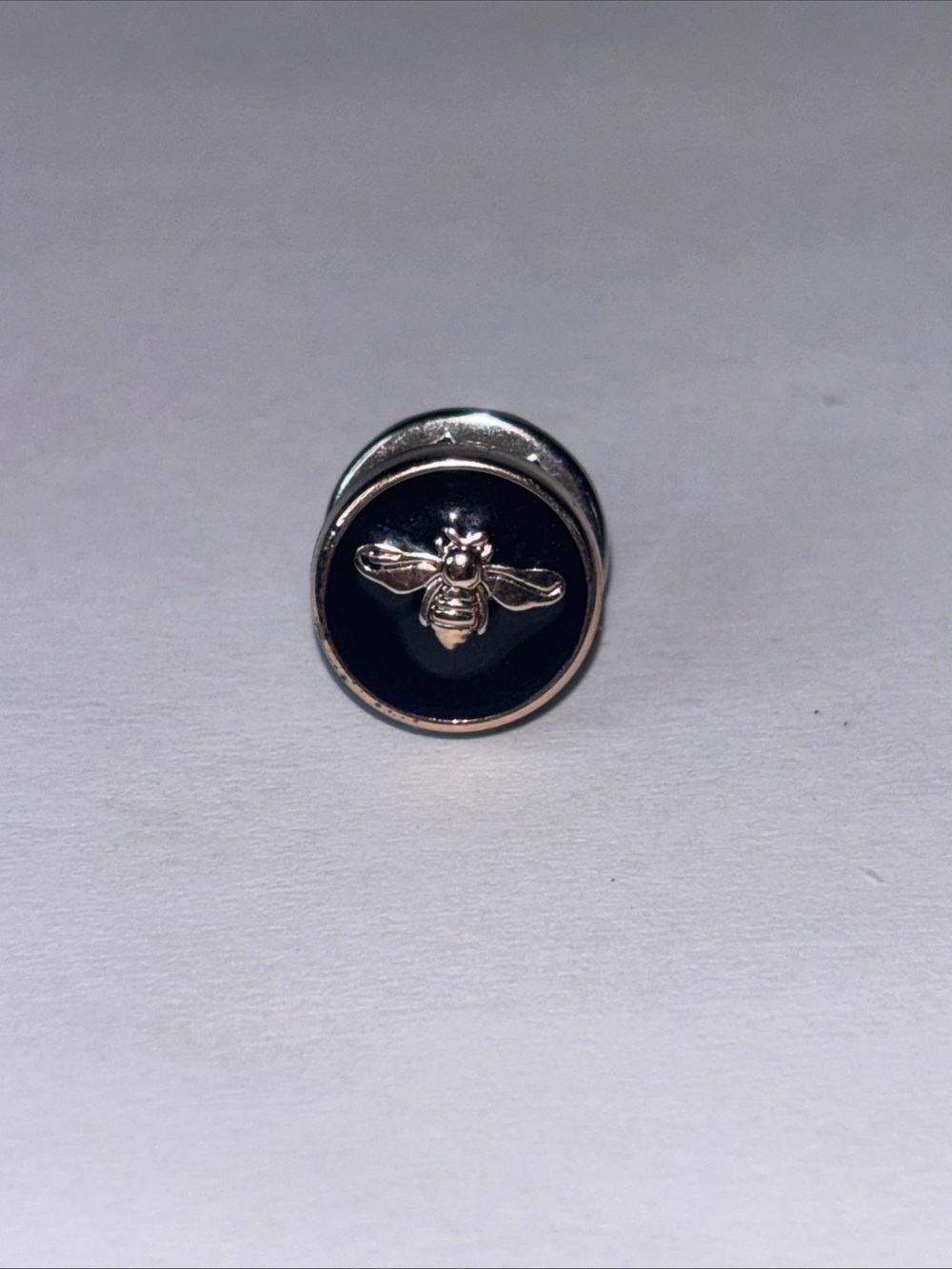 Vintage Tiny Bee Black Enamel Lapel Pin Silver Tone Insect Tie Tack Hat Pin